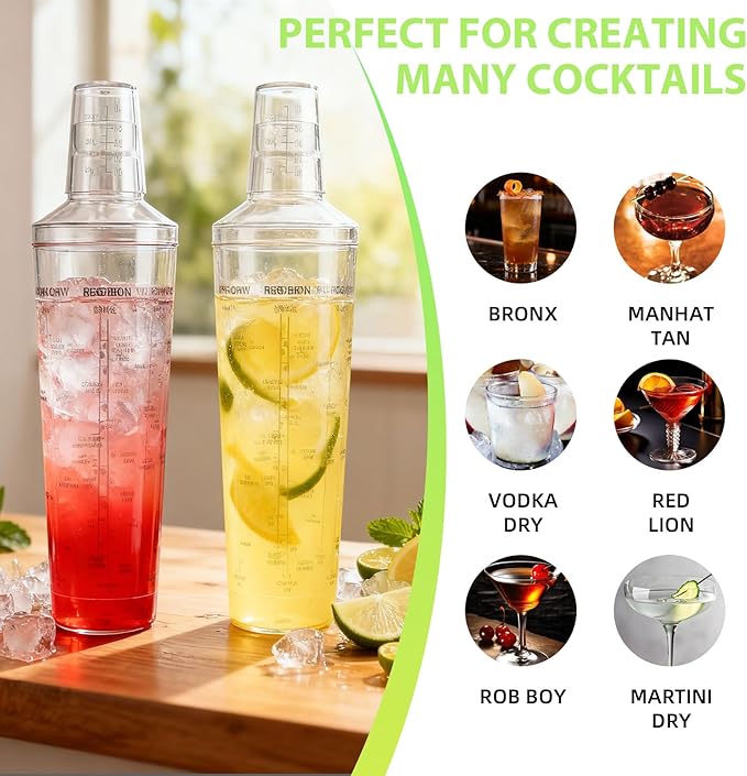 Plastic Boston Cocktail Shaker Set, 12 pack 24oz Shatterproof Bartender Kit with Built-in Strainer Lids, Travel Bar Tools for Beginners, Mixing Martinis, Margaritas (700ML-B, 12 pack)