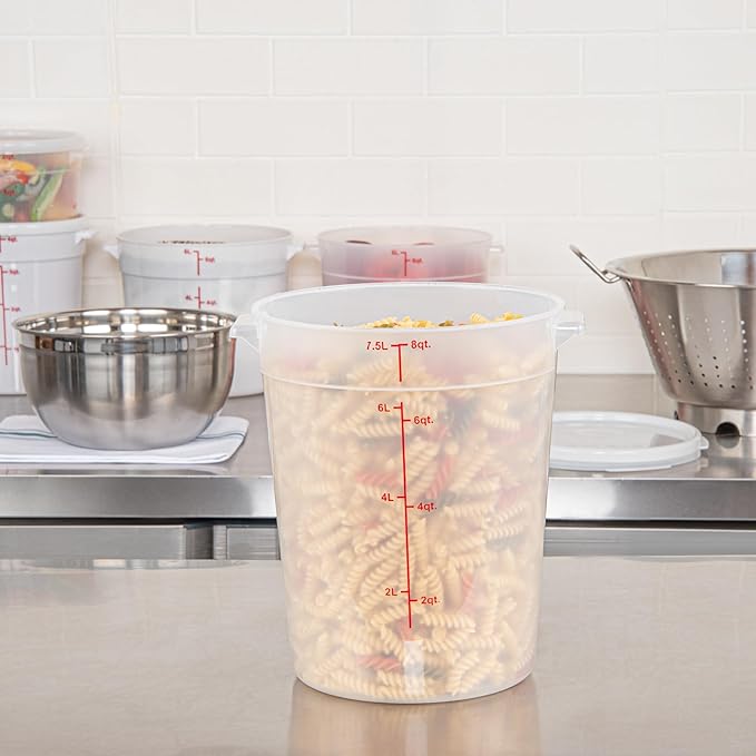 Restaurantware-Met Lux 8 Quart Food Storage Containers, 10 Translucent Storage Containers - Lids Sold Separately, Red Volume Markers, Dishwashable Containers, Side Handles, For Storing Foods