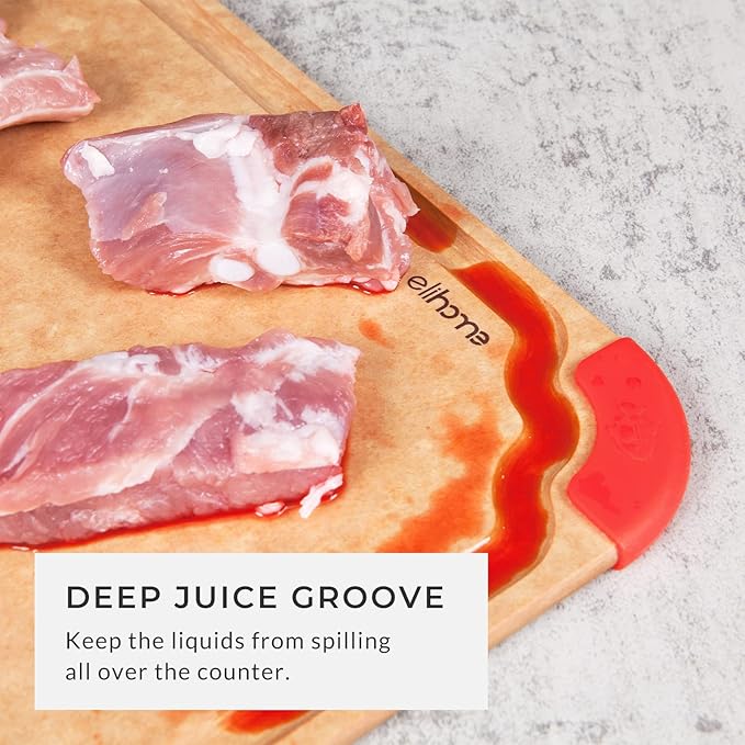 Elihome Premium Series Color Code Wood Fiber Dishwasher Safe Cutting board for Kitchen, Made in USA, Food Icon, Juice Grooves, Non-Porous, Non-slip Feet,Large 16" x 12"