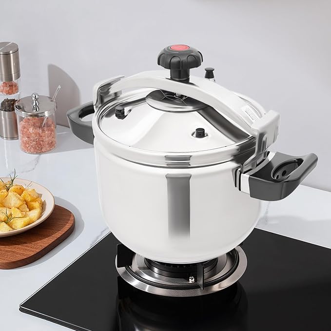 Stainless Steel Pressure Cooker Large Capacity Pressure Stewing Pot 8.7 PSI Pressure Cooker, Gas/Induction/Electric Stove Compatible, Easy Opening, Household & Commercial(22L)