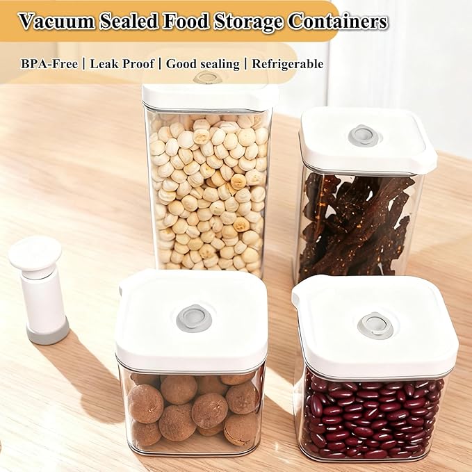 Vacuum Sealed Food Storage Containers with Pump – Airtight, Keeps Food Fresh, Prevents Bacteria – Ideal for Grains, Coffee, Snacks & dog food storage container(4-Piece Set)
