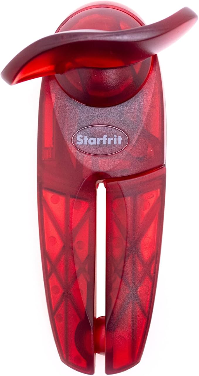 Starfrit Little Beaver Can Opener - Safe - Holds and Leaves No Sharp Edges on Lid - Comfort Grip - 3 year warranty - Red