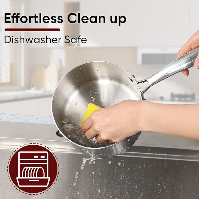 Saucepan Set of 6, Homikit 1QT & 2QT & 3QT 18/10 Stainless Steel Sauce Pans with Lids, Nonstick Tri-Ply Bottom Induction Compatible Small Cooking Pot kitchen Cookware Set, Dishwasher & Oven Safe