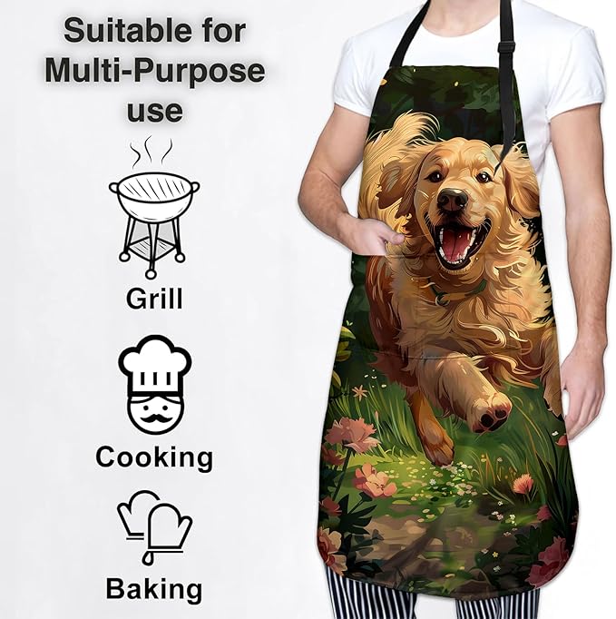 Cute Dolphin Apron for Women Men, Oxford Fabric Kitchen Cooking Chef Aprons