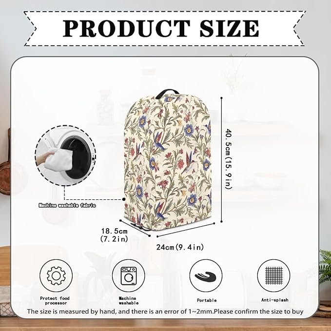 Hummingbird Floral Blender Dust Cover with Drawstring Stand Mixer or Coffee Maker Cover Anti Fingerprint Polyester Appliance Cover for Home Kitchen Decor