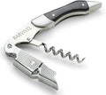 Barvivo Wine Opener with Foil Cutter and Cap Remover - Double Hinged Corkscrew for Bartenders - Stainless Steel Wine Key for Easy Bottle Opening - Manual Wine Bottle Opener - Ebony Wood, 4.7x1.2-Inch