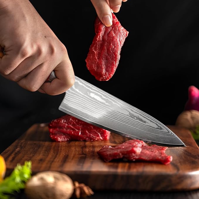 Chef Knife 6 inch Damascus Knife 67-Layer Damascus VG10 Steel- Olive Wood Handle - Razor Sharp Kitchen Knife with Exquisite Box