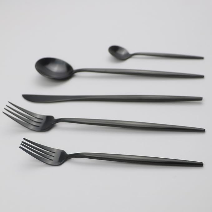 Customized 5-Piece 18/10 Stainless Steel Flatware Set, Serive for 1, With Fork Spoons Knife Teaspoon Dessert Fork for Home Kitchen Restaurant Hotel (Luxury Black)