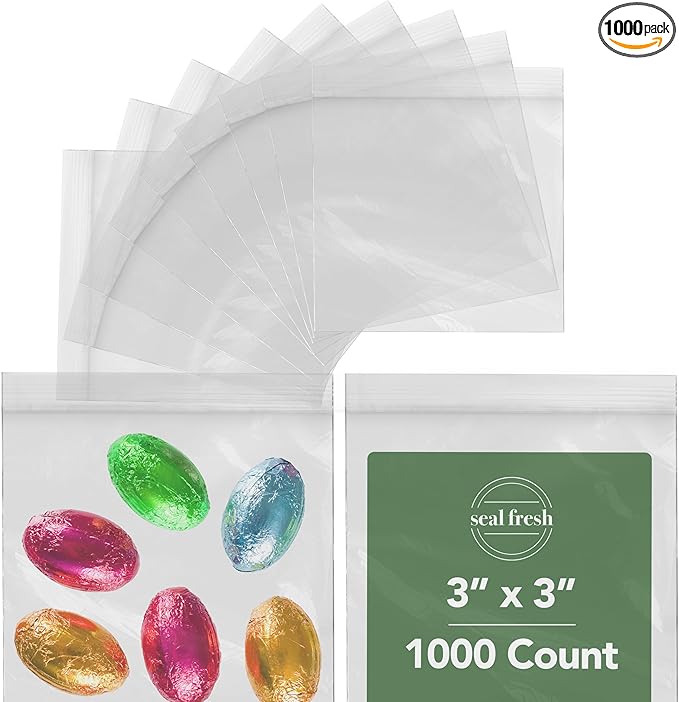 3 x 3 Inch Resealable Plastic Bags 1000 Pack — Clear Reclosable Mini Bags with Zipper Seal for Jewelry, Beads, Small Parts, Crafts, Hardware