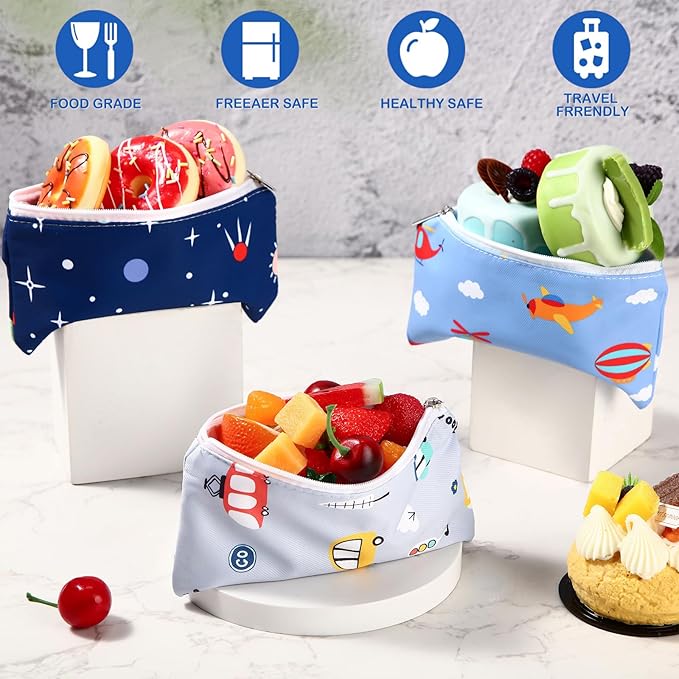 Chumia 6 Pcs Reusable Snack Bags Christmas Gifts Food Safety Washable Snack Bags Lunch with Zipper Portable Sandwich Bag Food Storage Pouch Double Layer(Lovely,6.9 x 3.7 Inches)