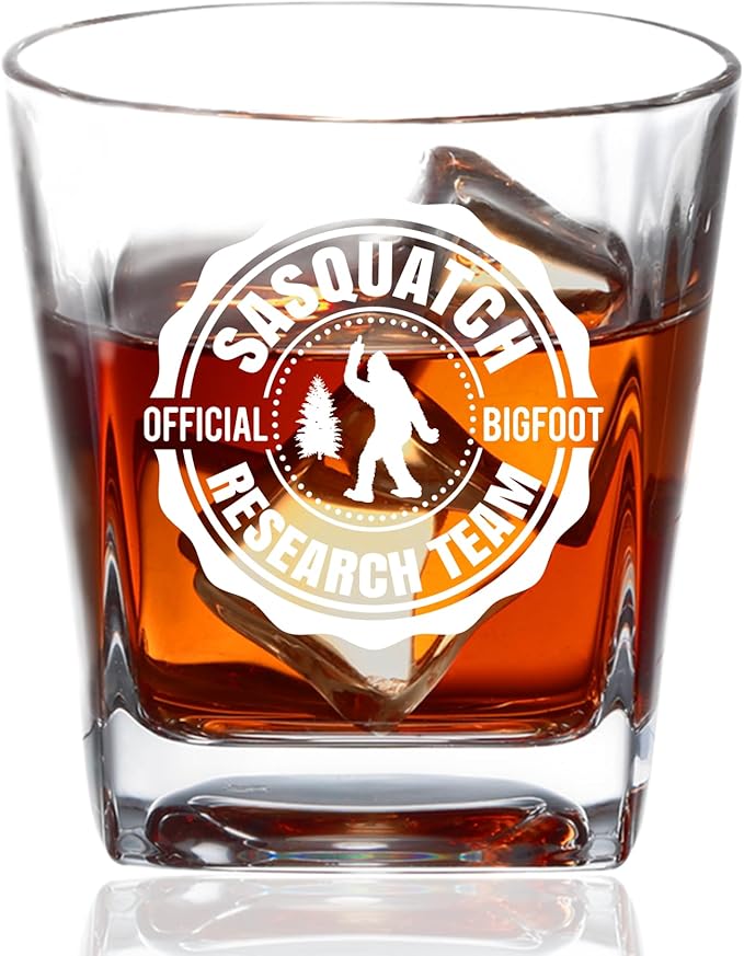 Onebttl Bigfoot Gifts for Men, Sasquatch Gifts, 8.5 oz Whiskey Glass for Lovers - Official Research Team