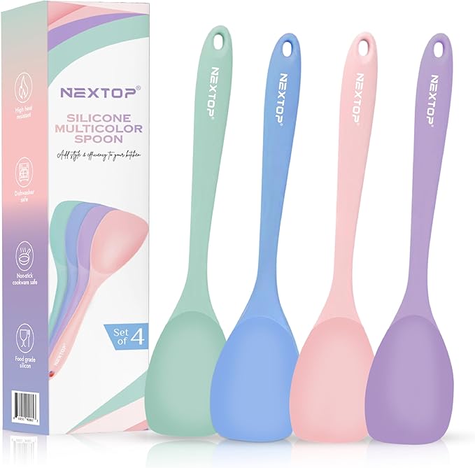 NEXTOP Silicone Spatula Set of 4 – Multipurpose Seamless Silicone Spoon Spatula for Mixing and Cooking – MultiColour Heat Resistant Flexible Kitchen Utensils for Blending, Stirring, and Baking