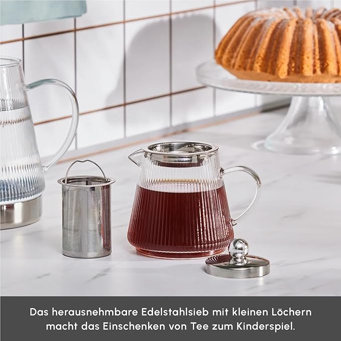 Karaca Keops Turkish Teapot with Infuser and Lid (450 ml Tea Pot & 1500 ml Induction Kettle) - Borosilicate Glass Teapot Set for Stovetops - Clear Tea Maker with 10-15 Cups Capacity