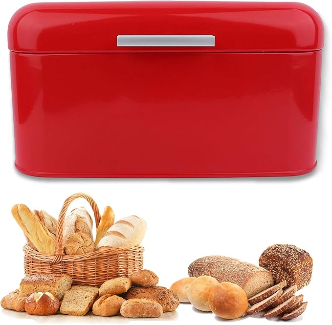 Buachois Large Bread Box,Iron Bread Box with Lid,Metal Bread Storage Bin,Bread Keeper Container,Bread Containers Storage,Modern Solid Color Retro Style,for Kitchen Counter (A)
