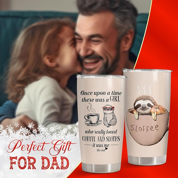 34HD Just A Girl Who Loves Sloth Tumbler with Lid, 20oz Stainless Steel Sloth Coffee Mug, Animal Gifts for Women Teen Girls Coworker Friend, Animal Lover Gifts for Birthday Mothers Day Christmas