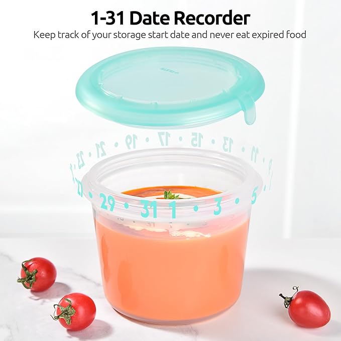 U-Taste 2 Cup Silicone Food Container: Meal Prep Kitchen Storage with Airtight Lid, Freezer & Microwave Safe, Lunch Box with Date Marking Circle, Clear Stackable for Portion Control (2-PC, Aqua Sky)