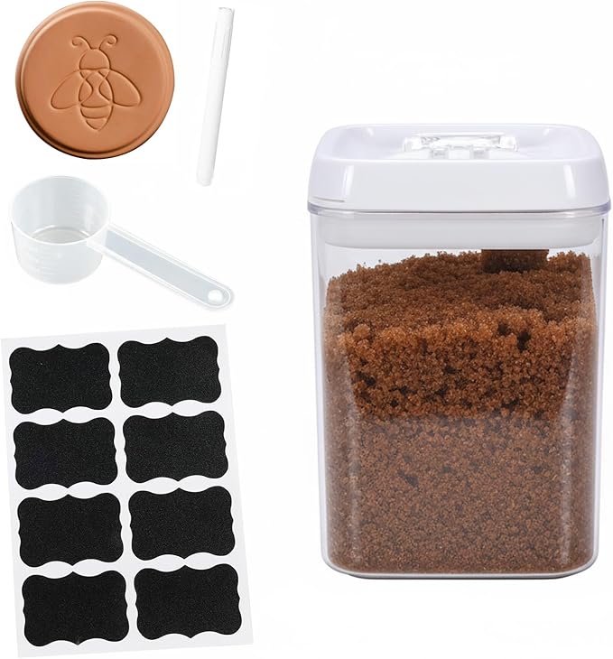 Brown Sugar Keeper with Airtight Lid, Plastic Sugar Canister, Pantry Storage Containers for Kitchen Organization, Moisture Control Design, Flour Container for Baking, Coffee, or Tea