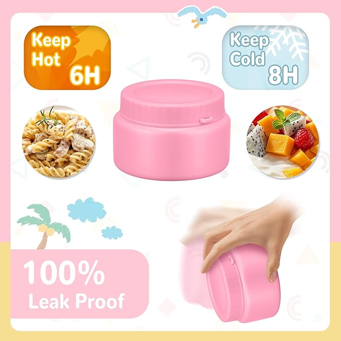Bento Lunch Box with 10oz Soup Thermo for Kids Insulated Lunch Bag & Foldable Silicone Cup Food Leak Proof Food Container with 5 Compartment for Kid to Shool Travel