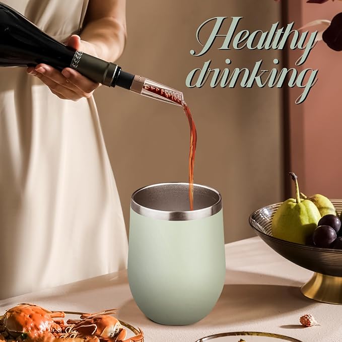 12oz Stemless Wine Tumbler with Lid Double Wall Insulated Wine Cup Stainless Steel Glasses Tumbler with Straw Insulated cocktail Tumbler Coffee Mug for Hot and Cold Beverages (Multicolor-10,6Pack)