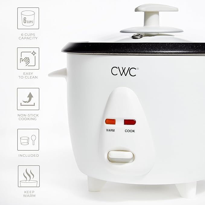 COOK WITH COLOR 6 Cup Rice Cooker 300W - Effortless Cooking and Perfectly, Cooks 3 Cups of Raw Rice for 6 Cups of Cooked Rice, Cream
