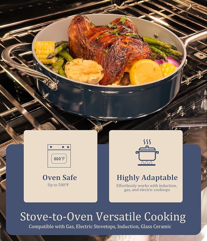 Nonstick Ceramic Frying Pan 8" for All Stovetops, PTFE/PFOA/PFAS Free, Even Heat Distribution Oven Safe up to 500°F, Healthy Non Toxic Skillet w/ Ergonomic Stainless Steel Handle, Caribbean Blue