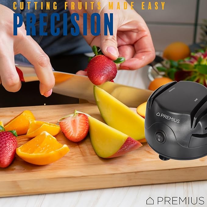 3-In-1 ELECTRIC KNIFE SHARPENER SYSTEM by PREMIUS, Great for Kitchen and Sport Knives, Scissors, Screwdrivers, 2-Stage Sharpening System Appliance, Compact Quick, Easy Design, Retractable Cord, Black