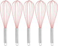 HARFINGTON 5Pcs Silicone Whisk 12" Kitchen Whisk Wire Whisks Beater with Stainless Steel Handle for Egg Milk Whisking Blending Beating & Stirring, Pink