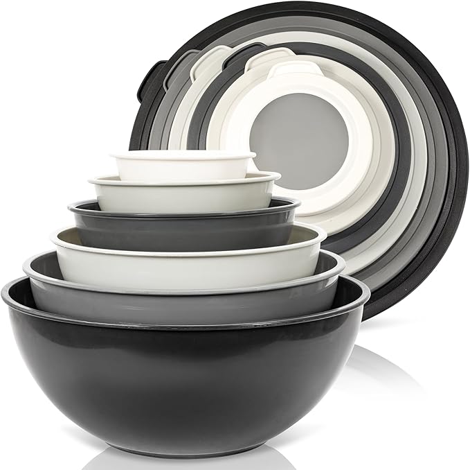 WHYSKO Mixing Bowl Set, 12 Piece Colorful Plastic Mixing Bowls with Lids Set for Food Prep Storage and Serving, Microwave and Dishwasher Safe for Kitchen Baking Cooking