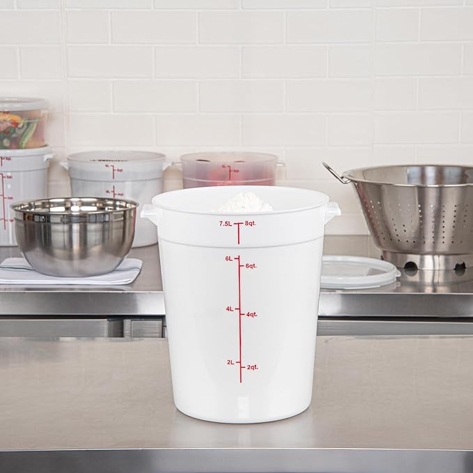 Restaurantware-Met Lux 8 Quart Food Storage Container, 1 White Storage Container - Lids Sold Separately, Red Volume Markers, Dishwashable Container, Side Handles, For Storing Foods