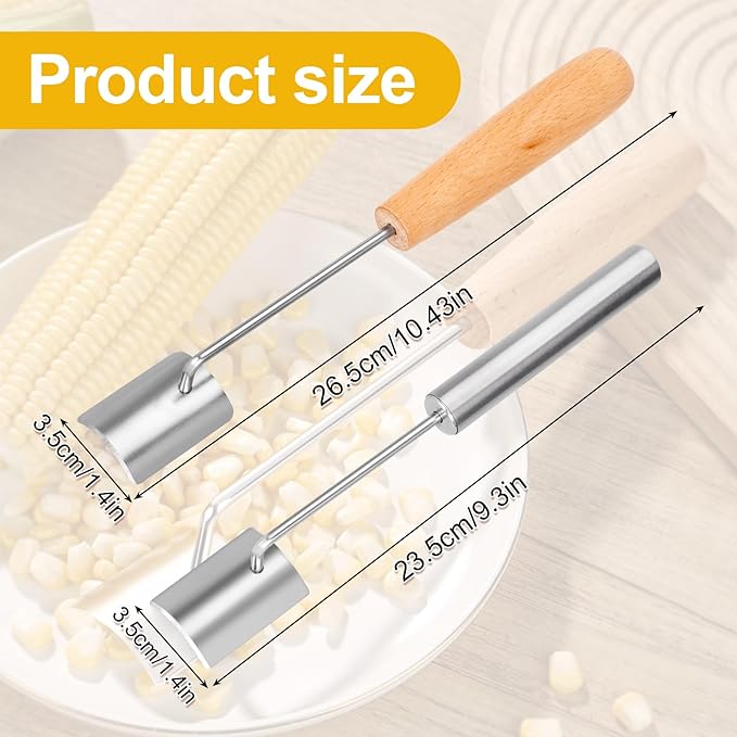 Corn Peeler for Corn on the Cob, 2025 Upgraded Wooden and Stainless Steel Handle Corn Stripper for Corn on the Cob, Corn Cob Stripping Tool Easy to Clean for Home Kitchen and Outdoor Cooking (2 Pcs)