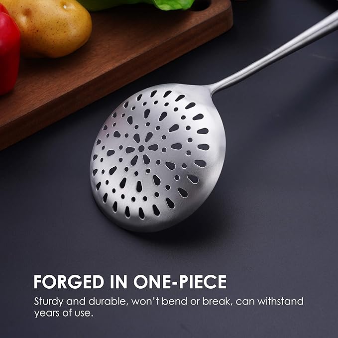 17” Wok Spatula and Ladle, Skimmer Spoon - 304 Stainless Steel Wok Tools Set, 3-Pieces Extra Long Handle Cooking Tools, All Metal Wok Utensils and Wok Accessories for Cast Iron/Carbon Steel Wok