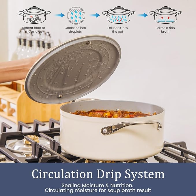 Stock Pot 4.5qt Dutch Oven with Lid (9.5") Nonstick Ceramic Coated Non-Toxic PFAS-Free Even Heat Distribution for Braising, Baking Bread & Soups, Compatible for All Cooktops(Induction/Gas/Electric) Oven Safe to 500°F (Caribbean Blue)