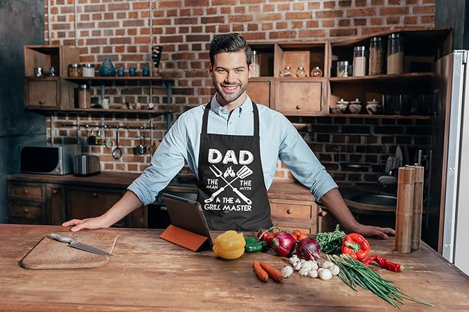 100% Cotton, Black Funny Aprons for Men, Dad, Husband - Birthday, Father’s Day Grilling Gifts for Papa, Husband.