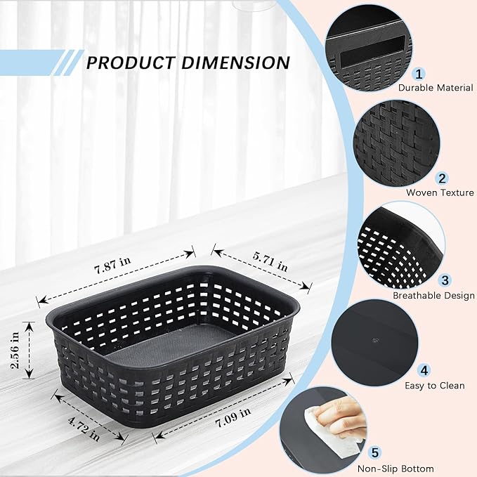 Soddeph Plastic Storage Baskets for Cabinets, Household Pantry Organization with Handle,Organizer Bins for Room,Bathrooms,Under-Sink,Kitchen (Black, XS-3PACK)