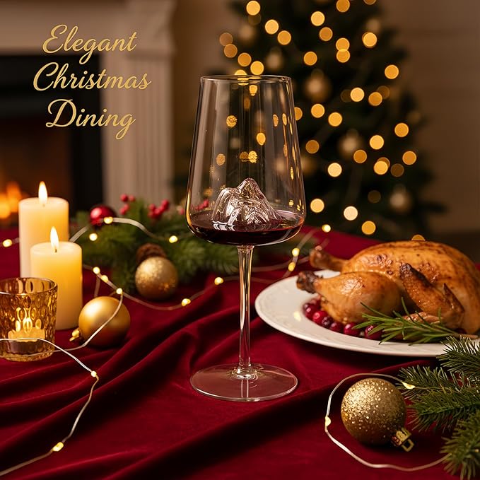 16oz Wine Glasses Set of 1,Clear with Mountain Design for Red Wine, White Wine Glasses,Suitable for Christmas Anniversary Party, Wedding and Home