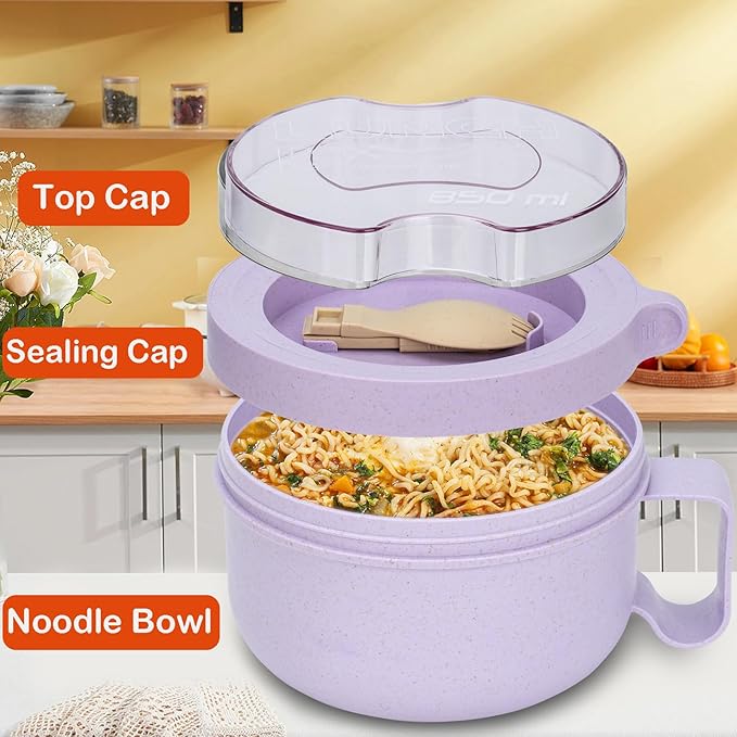 Microwave Ramen Bowl with Lid and Handle for Dorm Essentials,Microwave Soup Mugs Set of 2 for Soup and Instant Noodles,Oatmeal, Gumbo, Salad, BPA Free(Green Purple)