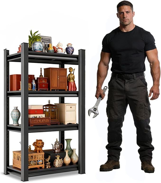 Metal Shelving, Garage Shelving Unit and Storage,Adjustable Storage shelves, 800LBS Storage Steel Shelving, for Kitchen Warehouse Pantry Commercial Use, Basement (10"D x 16"W x 55"H-4 Tier)