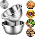304 Stainless Steel Microporous Colander Set - 3QT Large Capacity Kitchen Strainer, Dishwasher Safe for Vegetable/Fruit/Rice Washing & Cooked Pasta Draining （2PC)