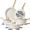 12Pcs Non-Stick Pots and Pans Set, White Granite Induction Cookware Set, Non-Toxic Healthy NonStick Kitchen Cooking Set with Pans Set, Soup Pot (No PFAS/PFOA/PFOS)