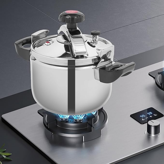 6.35 Quart Pressure Canner Cooker for Induction Stove, 60 Kpa, 2 Safety Clips, 1 Pressure Limiting Valve, 1 Pressure Relief Valve, 1 Resilient Beam, 201 Stainless Steel (6.35 Quart)