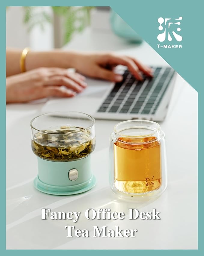 ZENS Modern Glass infuser Teapot, Small One Touch Tea Maker for Loose Tea Diffusers with 200ml Insulated Cup and Blue Portable Carry Case, Magic Gongfu Tea Pot for Tea Lovers Gifts