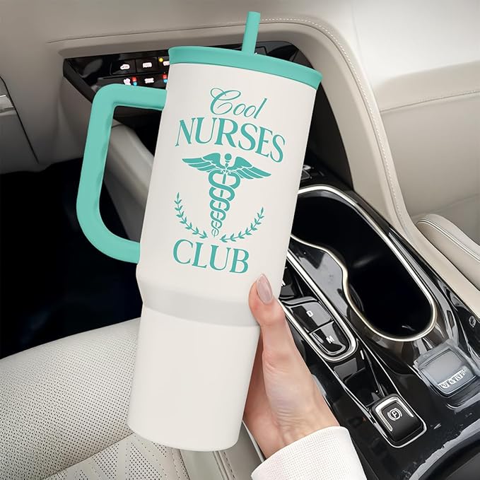 Nurse Gift for Women, Nutrition Facts Tumbler with Handle, Insulated Stainless Steel Travel Coffee Mug for Nursing Friends, Aprreciation Gifts for Nurse Week, Birthday, Christmas, 40oz