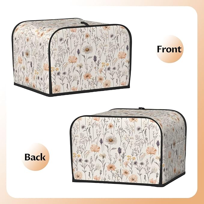 Toaster Cover 4 Slice Vintage Botanical Flower Leaf Kitchen Small Appliance Covers with Pockets Dust and Fingerprint Protection