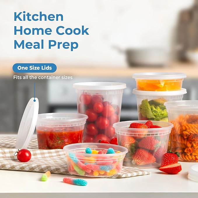 Fit Meal Prep 36 Pack 16 oz Deli Containers with Lids Variety Pack, US Made Leakproof Assorted Plastic Soup Containers, Combo Clear Food Storage Containers with Lids, Microwave Freezer Safe