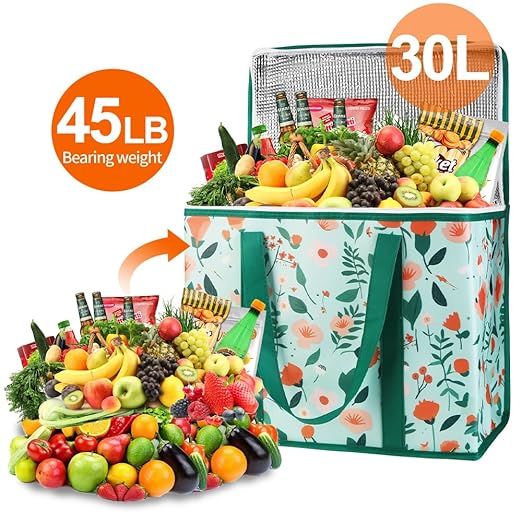 Bodaon 4-Pack Cooler Insulated Food Delivery Bag, X-Large Bags With Top Zippered for Grocery/DoorDash/Catering/Shopping, Thermal Hot Pizza, Large Cold and Frozen, XL Tote, Flower