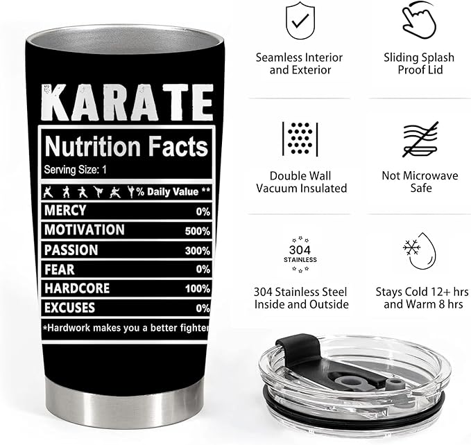 Karate Gifts, Karate Gifts for Boys, 20oz Stainless Steel Tumbler with Lid Straw