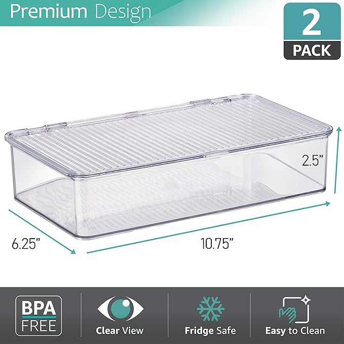 Sorbus Fridge Organizer & Pantry Storage with Lids- Clear Plastic Freezer Organizer Bins- MultiPurpose & Versatile Stackable Cabinet Organizers- Cosmetics,Office Supplies,Food Snack Organizers- 2 Pack