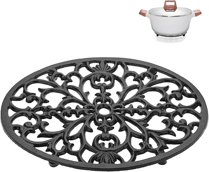 Sumnacon 1Pcs Oval Cast Iron Trivet - Antique Heat Resistant Metal Trivet for Hot Dish Pot Pan Teapot, Vintage Well Made Hot Plate Pad for Kitchen Dining Countertop Table
