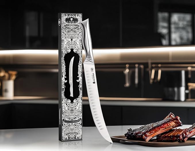 BRODARK Butcher Knife - 10" Curved Breaking Knife for Meat Cutting - High Carbon Stainless Steel, One Piece Design Scimitar Knives - NSF Certified, Shark Series