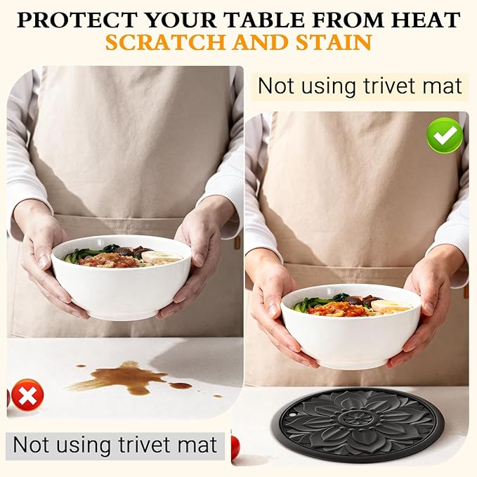 Silicone Trivet Mat Set of 3 Heat Resistant Black Pot Holders for Non-Slip Hot Pans Thick Creative Shapes for Dining Table Kitchen Countertops Tablecloth Protection